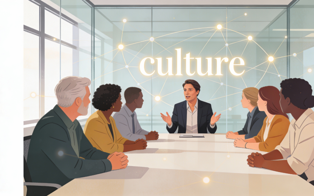 Leader facilitating a discussion where team members speak up and collaborate, representing belonging leadership during change