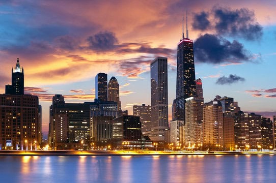 Chicago skyline along the river, backdrop for Chicago motivational speaker Dr. Rick Goodman